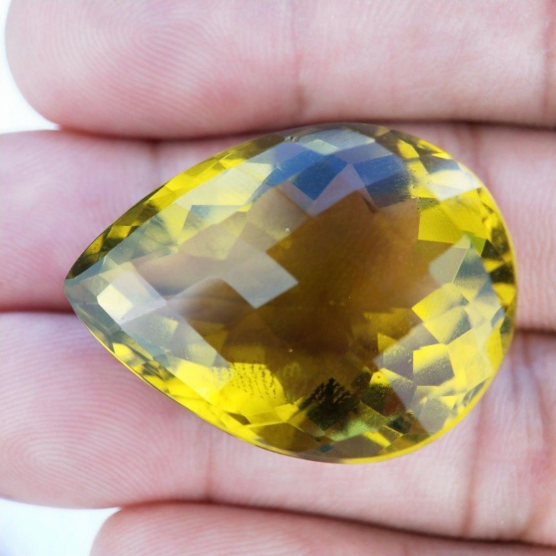 Topazio Limone Idrotermale Taglio Goccia Sfaccettata a Mano Gemma Sciolta 32X24X18mm 73,45 Carati 1pz