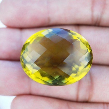 Topazio Limone Idrotermale Taglio Ovale Sfaccettata a Mano Gemma Sciolta 28X23X16mm 68,30 Carati 1pz
