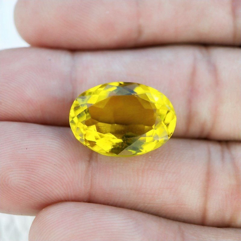 Quarzo Limone Idrotermale Taglio Ovale Sfaccettata a Mano Gemma Sciolta 18X13X8mm 12,15 Carati 1pz