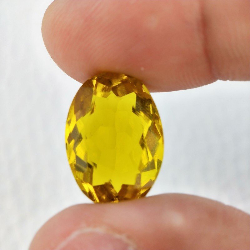 Quarzo Limone Idrotermale Taglio Ovale Sfaccettata a Mano Gemma Sciolta 18X13X8mm 12,15 Carati 1pz