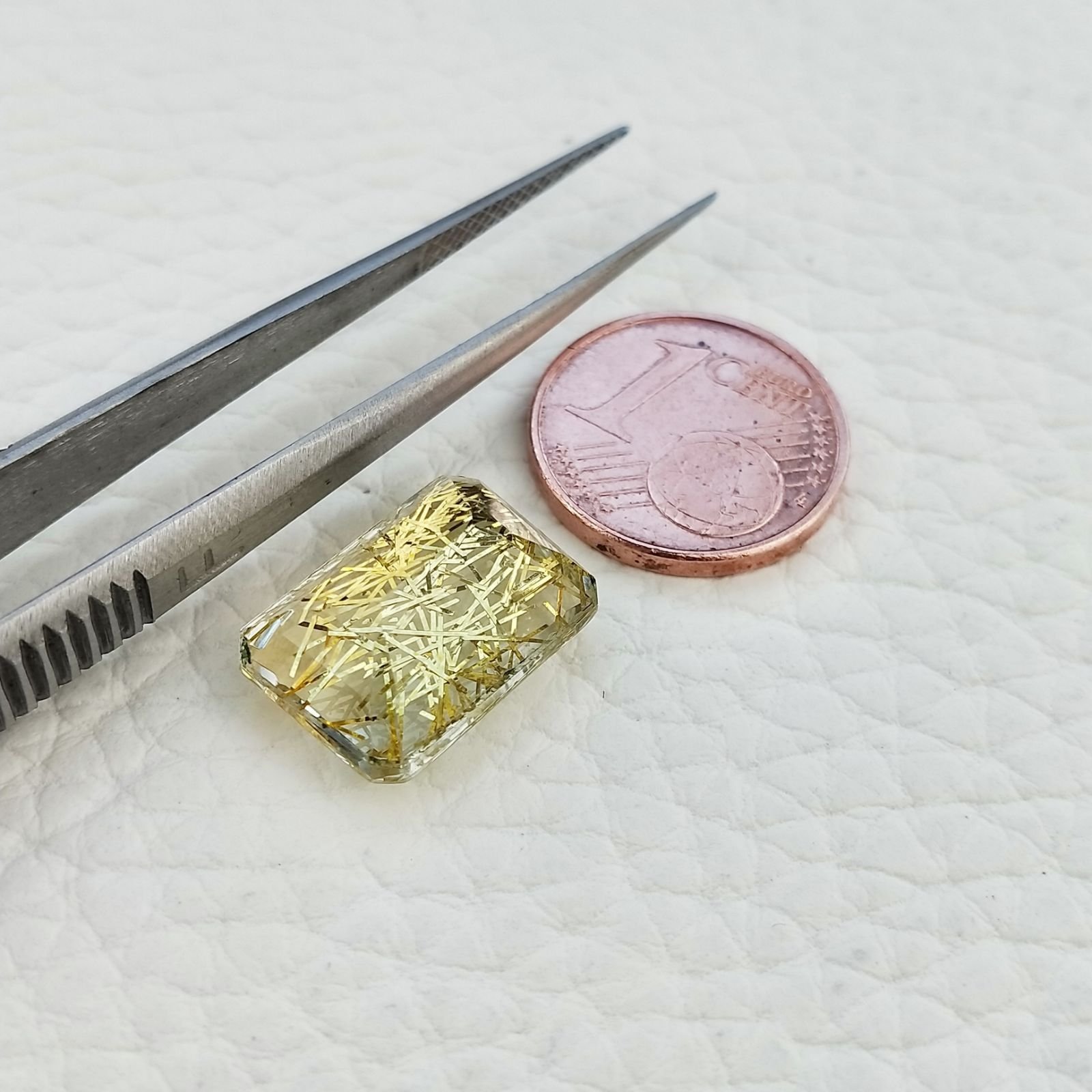 Quarzo Rutilato Idrotermale Taglio Smeraldo Ottagono Sfaccettata a Mano Gemma Sciolta 14X10X7mm 7,90 Carati 1pz