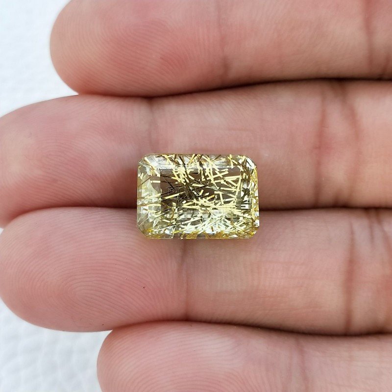 Quarzo Rutilato Idrotermale Taglio Smeraldo Ottagono Sfaccettata a Mano Gemma Sciolta 14X10X7mm 7,90 Carati 1pz