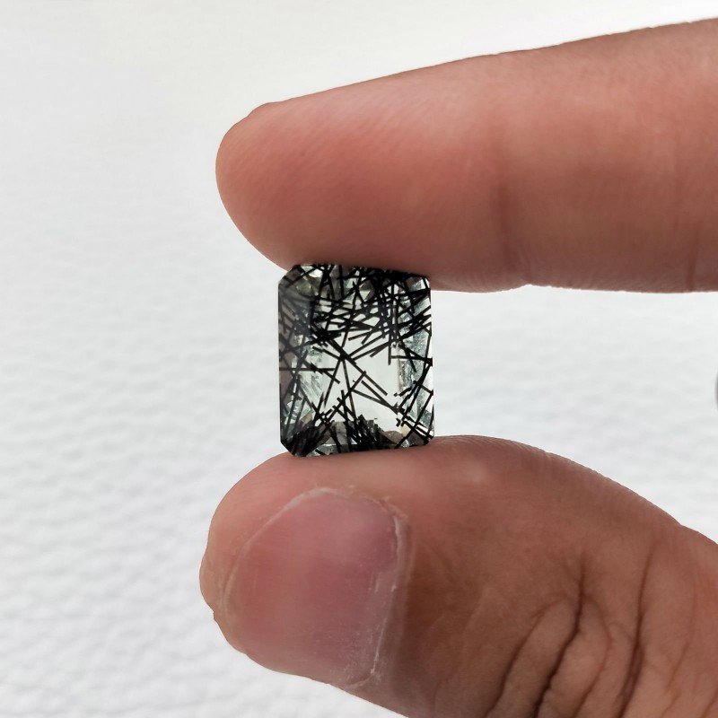 Quarzo Rutilato Idrotermale Taglio Smeraldo Ottagono Sfaccettata a Mano Gemma Sciolta 14X11X7mm 8,20 Carati 1pz