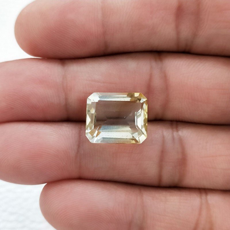 Gemma Sciolta di Quarzo Bicolore Idrotermale, Taglio Smeraldo Ottagono Sfaccettato a Mano, 14x12x8 mm, 10,65 ct