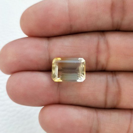 Quarzo Bicolore Idrotermale Taglio Smeraldo Ottagono Sfaccettata a Mano Gemma Sciolta 14X10X7mm 7,10 Carati 1pz