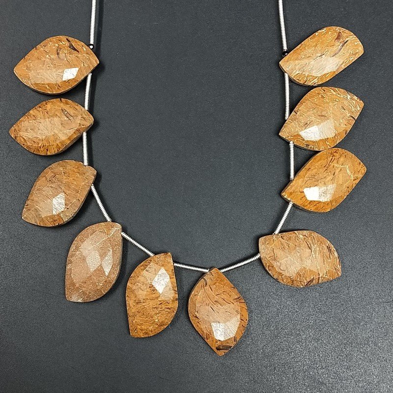 Diaspro Coquina Naturale Perline Forma Foglia Sfaccettata a Mano Piatto Foro Laterale
