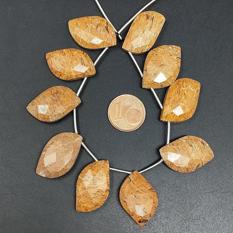 Diaspro Coquina Naturale Perline Forma Foglia Sfaccettata a Mano Piatto Foro Laterale