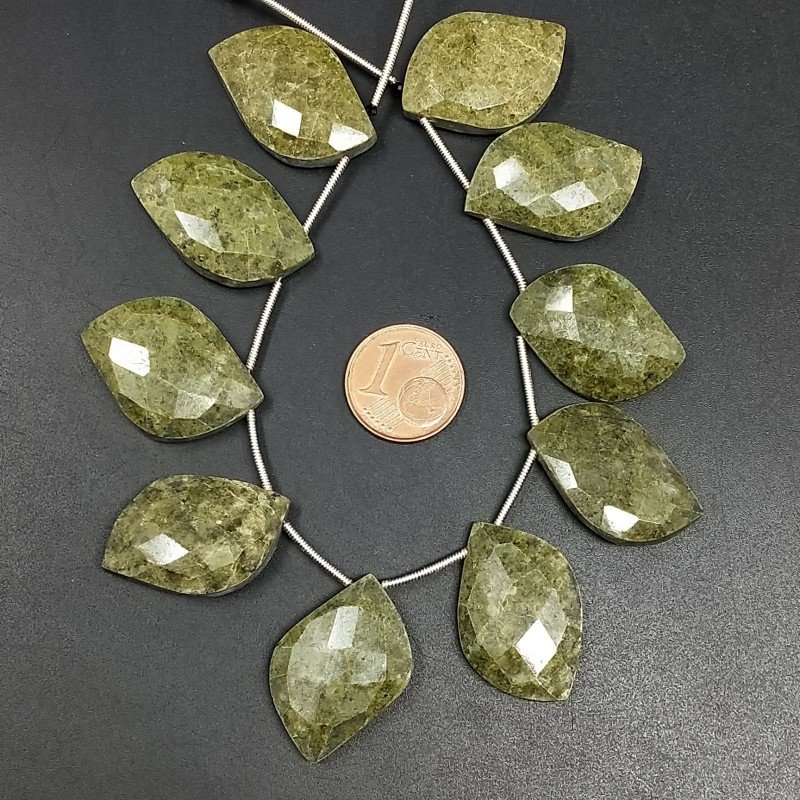Serpentite Russa Naturale Perline Forma Foglia Sfaccettata a Mano Piatto Foro Laterale