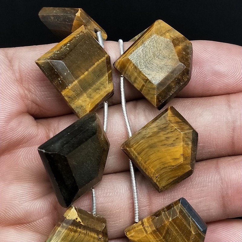 Occhio Di Tigre Naturale Perline Forma Diamante Piatto Foro Laterale Sfaccettato a Mano