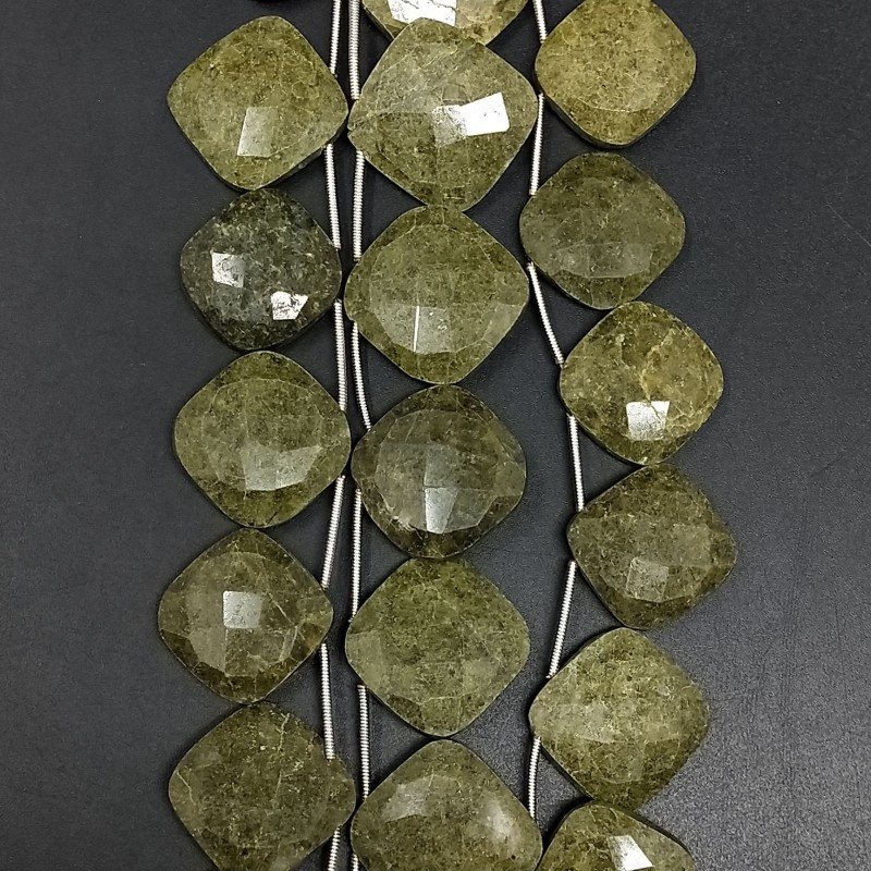 Serpentite Russa Naturale Perline Forma Cuscino Piatto Foro Laterale Sfaccettato A Mano