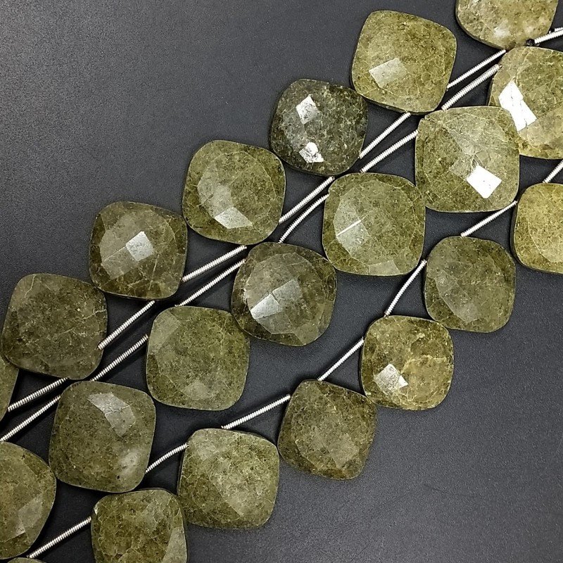 Serpentite Russa Naturale Perline Forma Cuscino Piatto Foro Laterale Sfaccettato A Mano