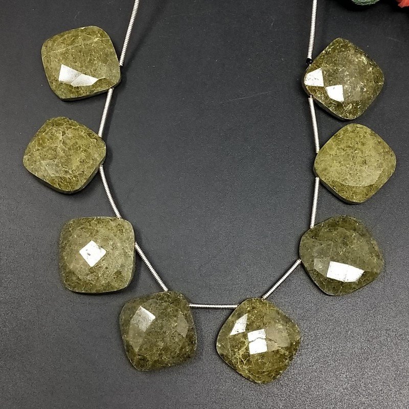 Serpentite Russa Naturale Perline Forma Cuscino Piatto Foro Laterale Sfaccettato A Mano