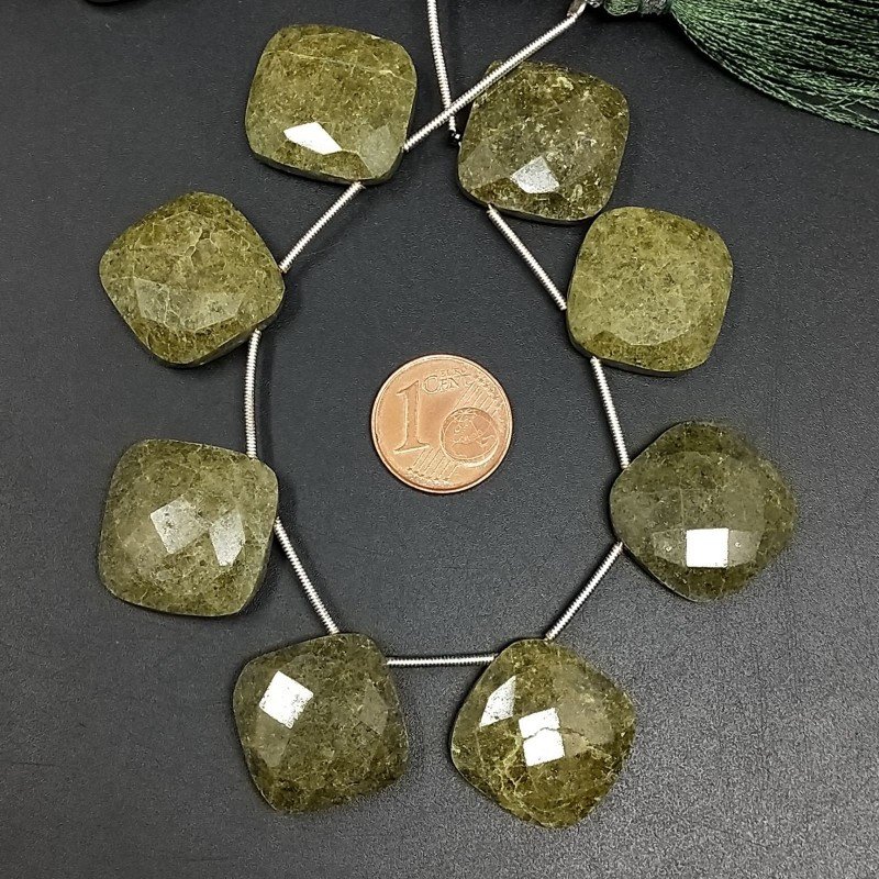 Serpentite Russa Naturale Perline Forma Cuscino Piatto Foro Laterale Sfaccettato A Mano