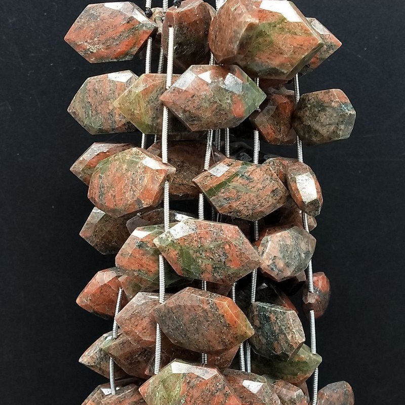 Unakite Naturale Perline Forma Rombo Piatto Foro Laterale Sfaccettato A Mano