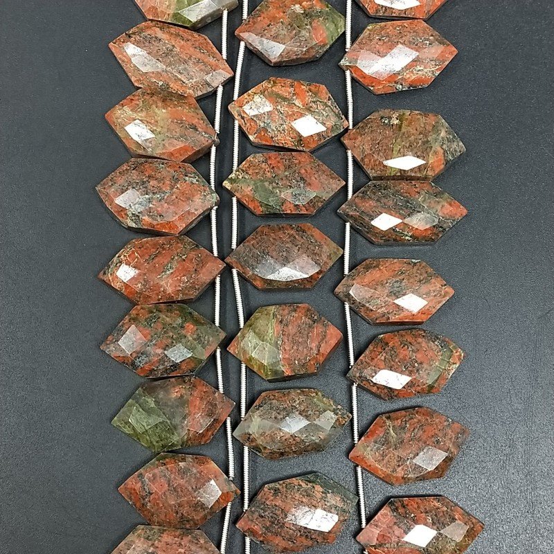 Unakite Naturale Perline Forma Rombo Piatto Foro Laterale Sfaccettato A Mano