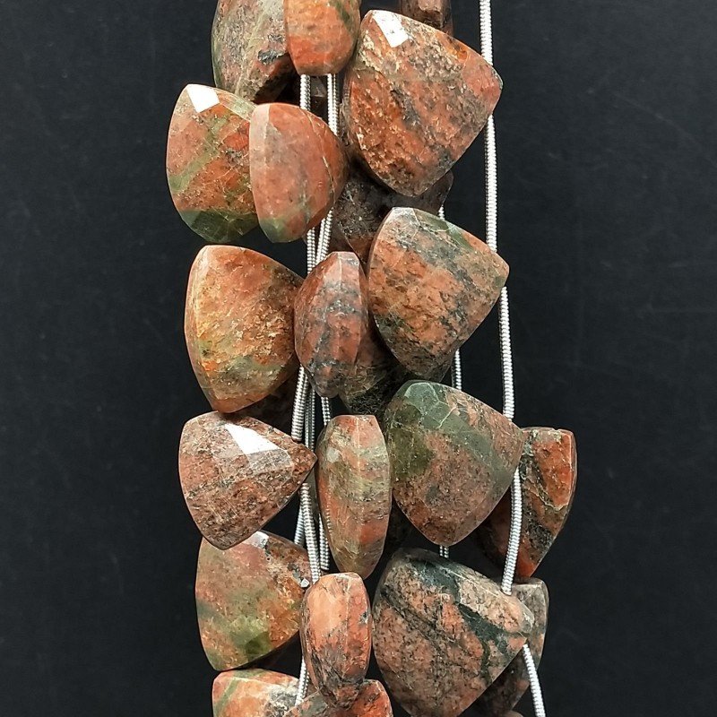 Unakite Naturale Perline Forma Triangolo Piatto Foro Laterale Sfaccettato A Mano