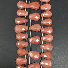 Rodonite Naturale in Perline Forma Goccia Piatto Sfaccettato a Mano Foro Laterale