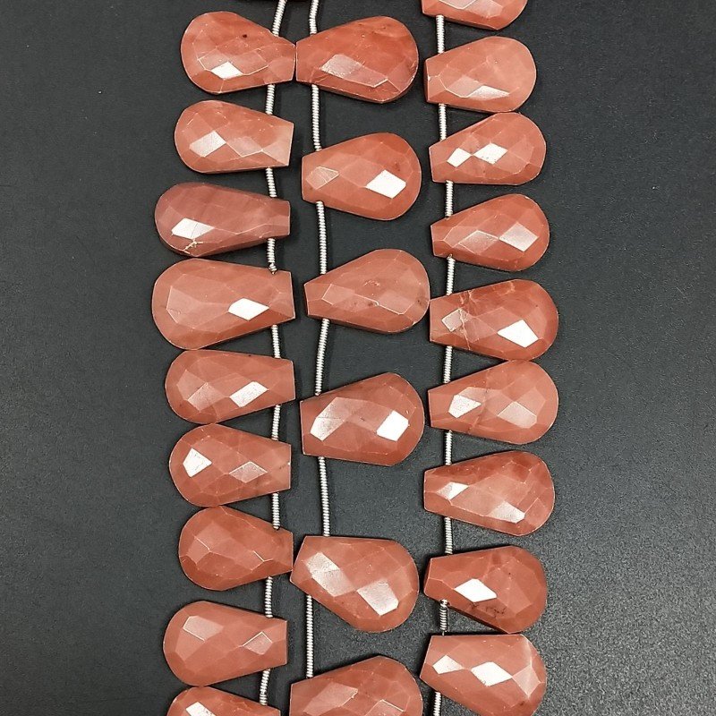 Rodonite Naturale in Perline Forma Goccia Piatto Sfaccettato a Mano Foro Laterale