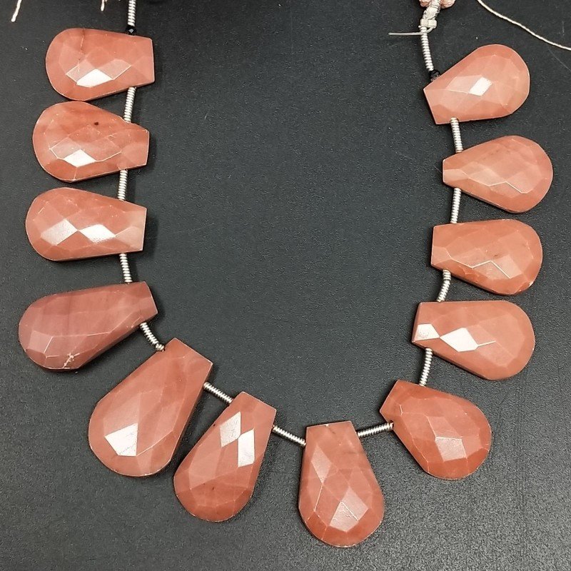 Rodonite Naturale in Perline Forma Goccia Piatto Sfaccettato a Mano Foro Laterale