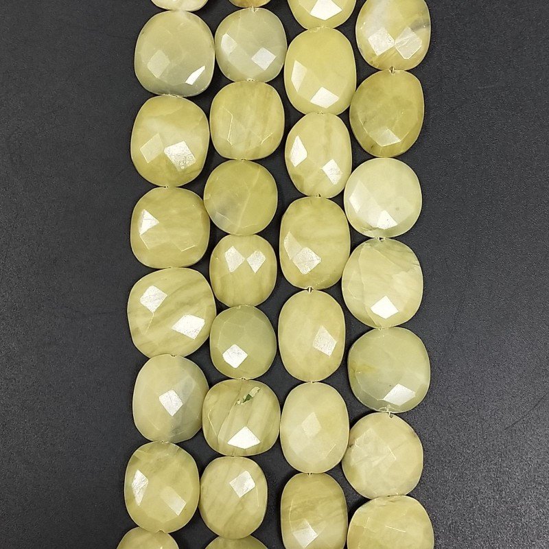 Giada Limone Naturale in Perline Forma Ovale Sfaccettato a Mano Foro Passante
