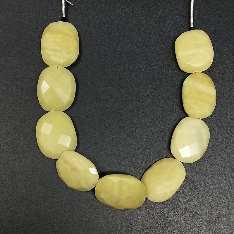 Giada Limone Naturale in Perline Forma Ovale Sfaccettato a Mano Foro Passante