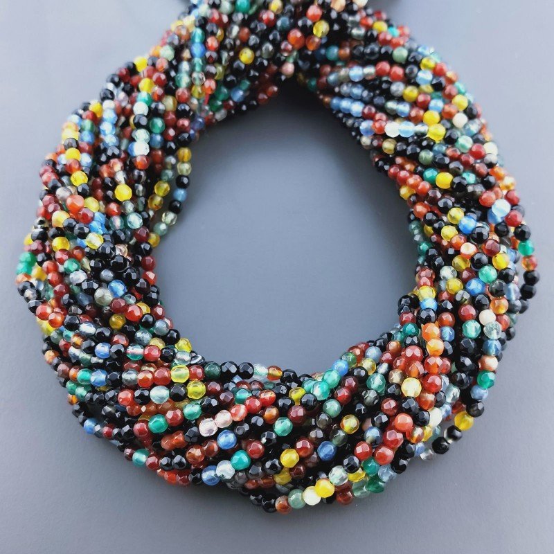 Agata Brasiliana Multicolore 2 Sfumato Perline Forma Tondo Sfaccettato 03mm