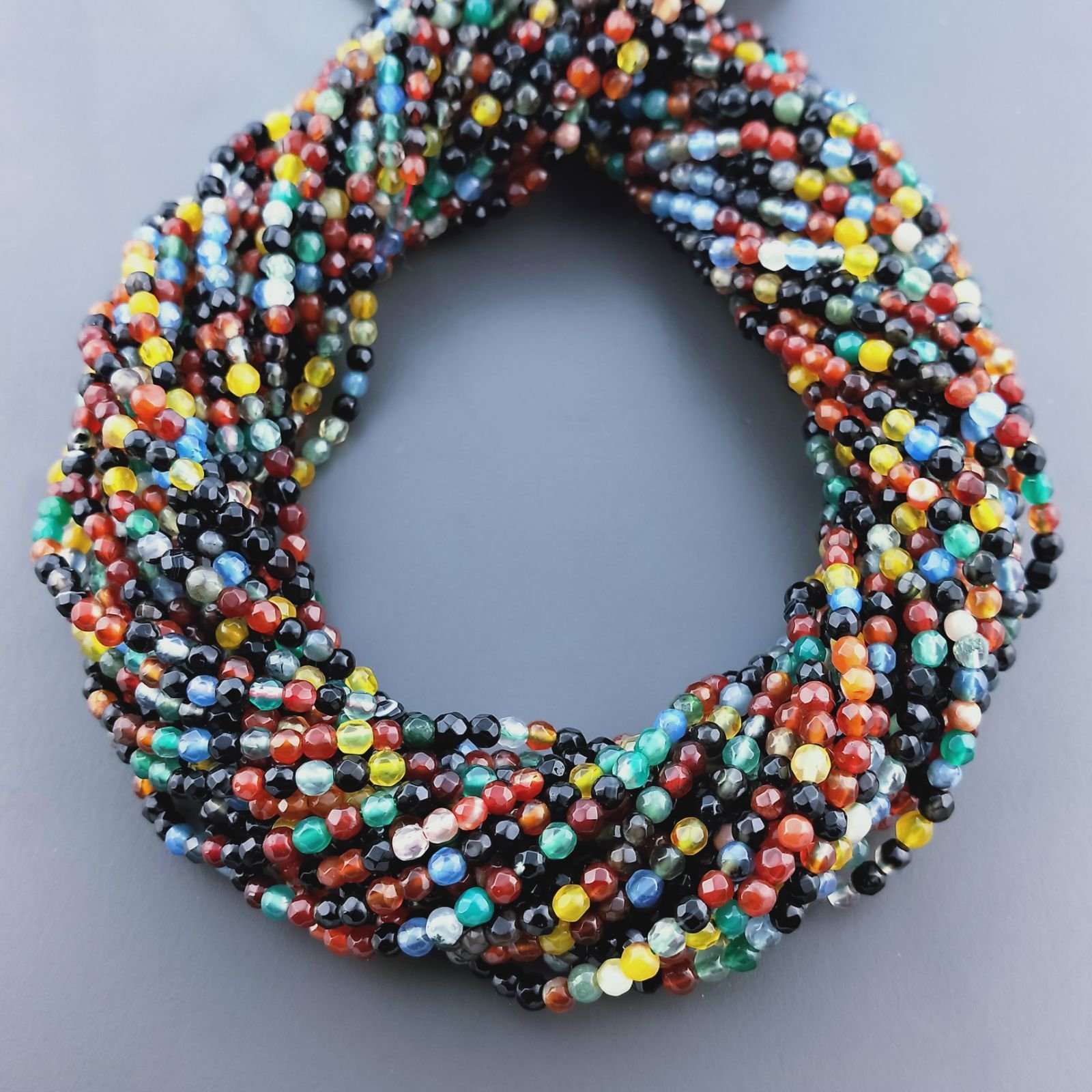 Agata Brasiliana Multicolore 2 Sfumato Perline Forma Tondo Sfaccettato 03mm