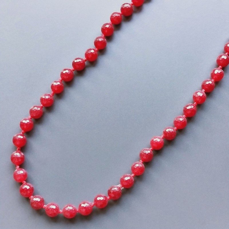 Collana Annodato di Agata Rubino Forma Tondo Sfaccettato 10mm Satinato