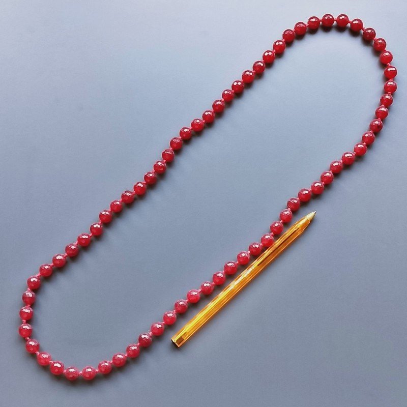 Collana Annodato di Agata Rubino Forma Tondo Sfaccettato 10mm Satinato
