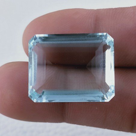 Acquamarina Idrotermale Taglio Smeraldo Ottagono Sfaccettata a Mano Gemma Sciolta 23X18X9mm 31,80 Carati 1pz