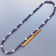 Collana cristallo viola rondelle sfac 10mm con ametista sferico liscia 12 mm con perle di fiume acqua dolce annodato
