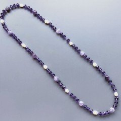 Collana cristallo viola rondelle sfac 10mm con ametista sferico liscia 12 mm con perle di fiume acqua dolce annodato