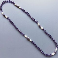 Collana cristallo viola rondelle sfac con ametista sferico liscio con perle di fiume acqua dolce e brillanti annodato