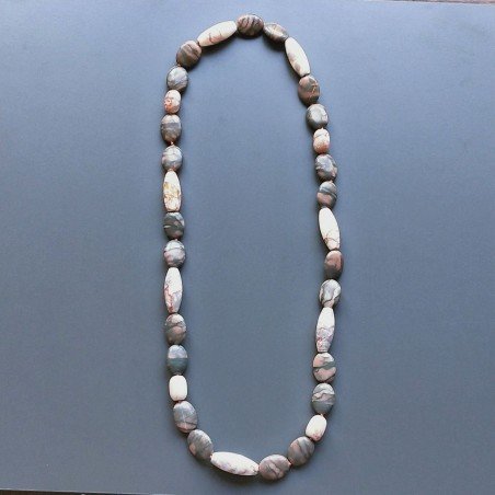 Collana diaspro picasso rosso nero sfumato ovale liscio 15x20 mm annodato