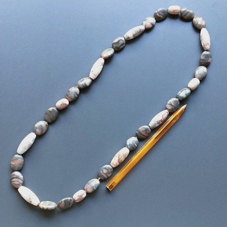 Collana diaspro picasso rosso nero sfumato ovale liscio 15x20 mm annodato