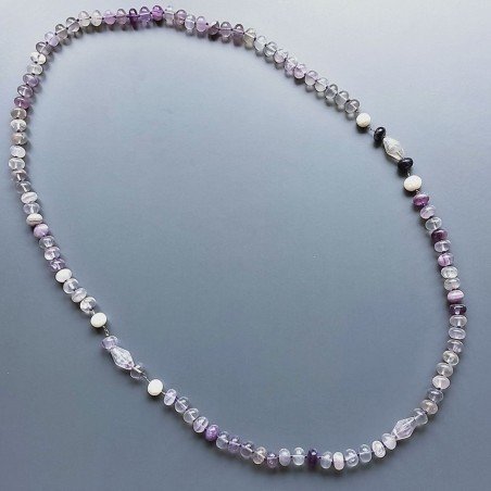 Collana florite rondelle liscia 10 mm con perle di fiume acqua dolce annodato