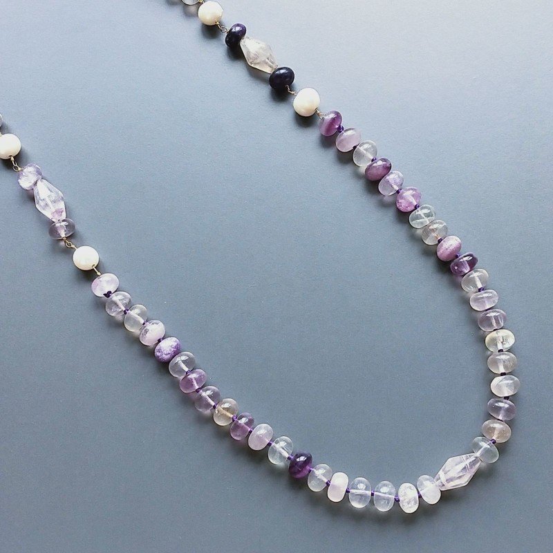 Collana florite rondelle liscia 10 mm con perle di fiume acqua dolce annodato