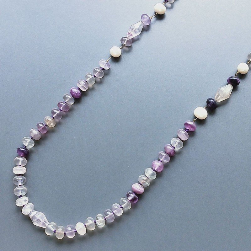 Collana florite rondelle liscia 10 mm con perle di fiume acqua dolce annodato