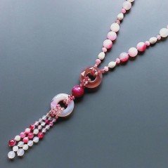 Collana Annodato di Agata Fucsia Tondo Liscio - Sfaccettato, Perle di Fiume con Ciondolo Agata Fucsia in Ottone Collana Annodato di Agata Fucsia Tondo Liscio - Sfaccettato, Perle di Fiume con Ciondolo Agata Fucsia in Ottone