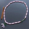 Collana Annodato di Calcedonia Rosa Forma Goccia Sfaccettato 10x29 con Centrale di Cristallo Verde