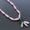 Collana Annodato di Calcedonia Rosa Forma Goccia Sfaccettato 10x29 con Centrale di Cristallo Verde