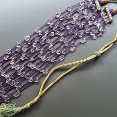 Collana ametista 5 fili ovale liscio piatto annodato