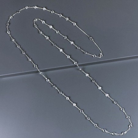 Collana a Catena di Ottone Argentato con Zircone 5mm Incastonato Forma Tondo Sfacettato