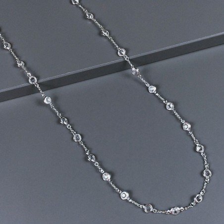 Collana a Catena di Ottone Argentato con Zircone 5mm Incastonato Forma Tondo Sfacettato
