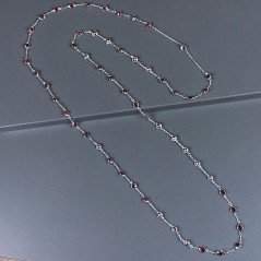 Collana a Catena di Ottone Argentato con Zircone Rosa 5mm Incastonato Forma Tondo Sfacettato