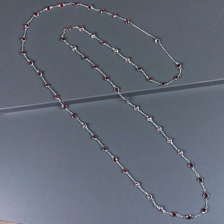 Collana a Catena di Ottone Argentato con Zircone Rosa 5mm Incastonato Forma Tondo Sfacettato