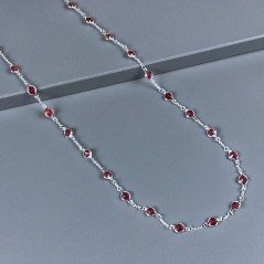Collana a Catena di Ottone Argentato con Zircone Rosa 5mm Incastonato Forma Tondo Sfacettato