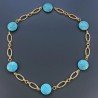 Collana a Catena di Alluminio Dorato con Pasta di Turchese Forma Tondo Piatto Sfacettato