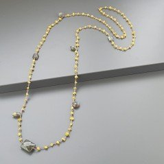 Collana A Nodo Orafo Rosato Con Agata Gialla E Labradorite