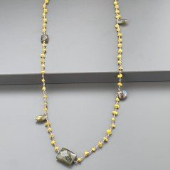 Collana A Nodo Orafo Rosato Con Agata Gialla E Labradorite